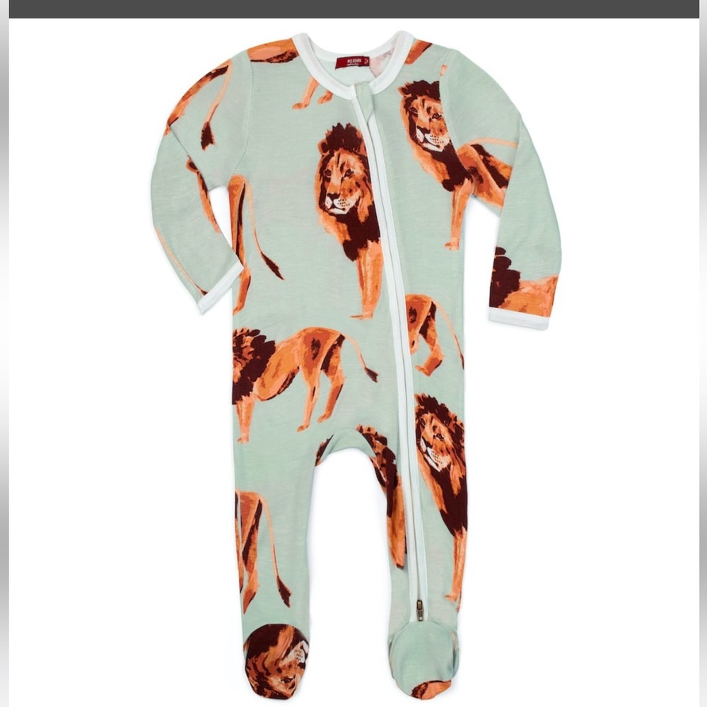 Milkbarn Kids Zipper Footed Pajama Romper Lions